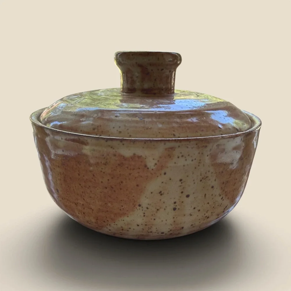 Vintage Studio Pottery Lidded Casserole Bowl Hand Thrown Stoneware Dish Handmade